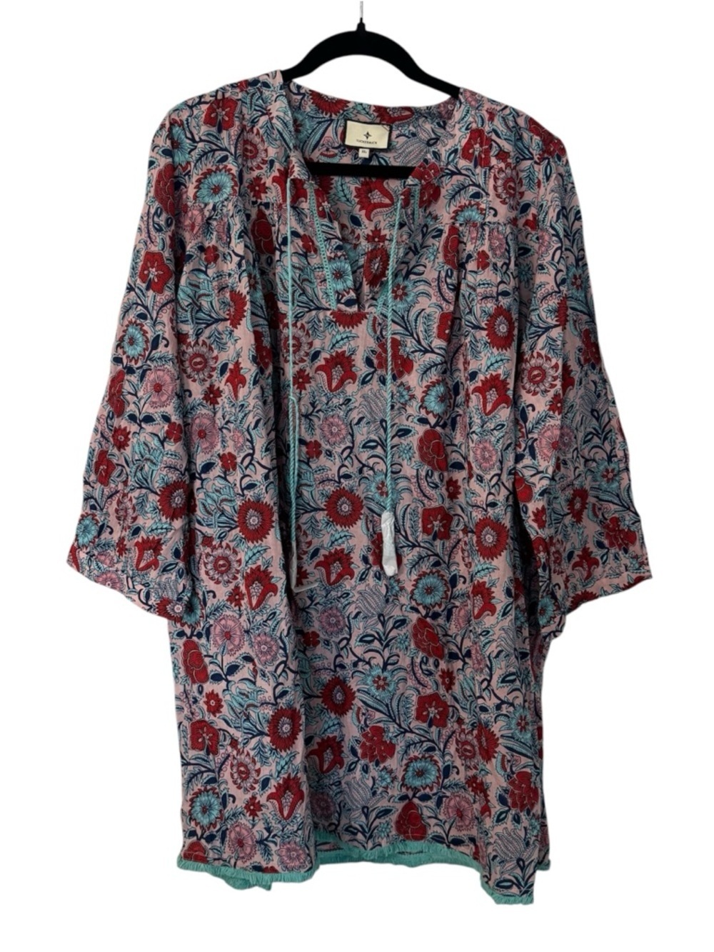 Tuckernuck Women’s Turquoise & Red V-Neck Floral Cover Up Sz XL NWOT